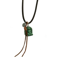 Heaven Eleven - heren ketting - Leer Bruin koord - Turkoois buddha sterling zilver 925 - 80cm