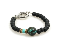 Heaven Eleven - heren armband -  Zwart Hout 8mm met Turkoois kraal