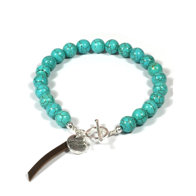 Heaven Eleven heren Armband  - turkoois stenen - leer