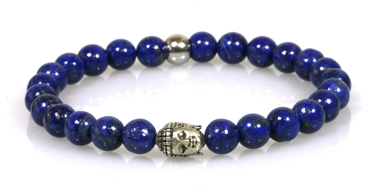 IbizaMen - heren armband - Lapis azul natuurstenen 8mm - buddha RVS