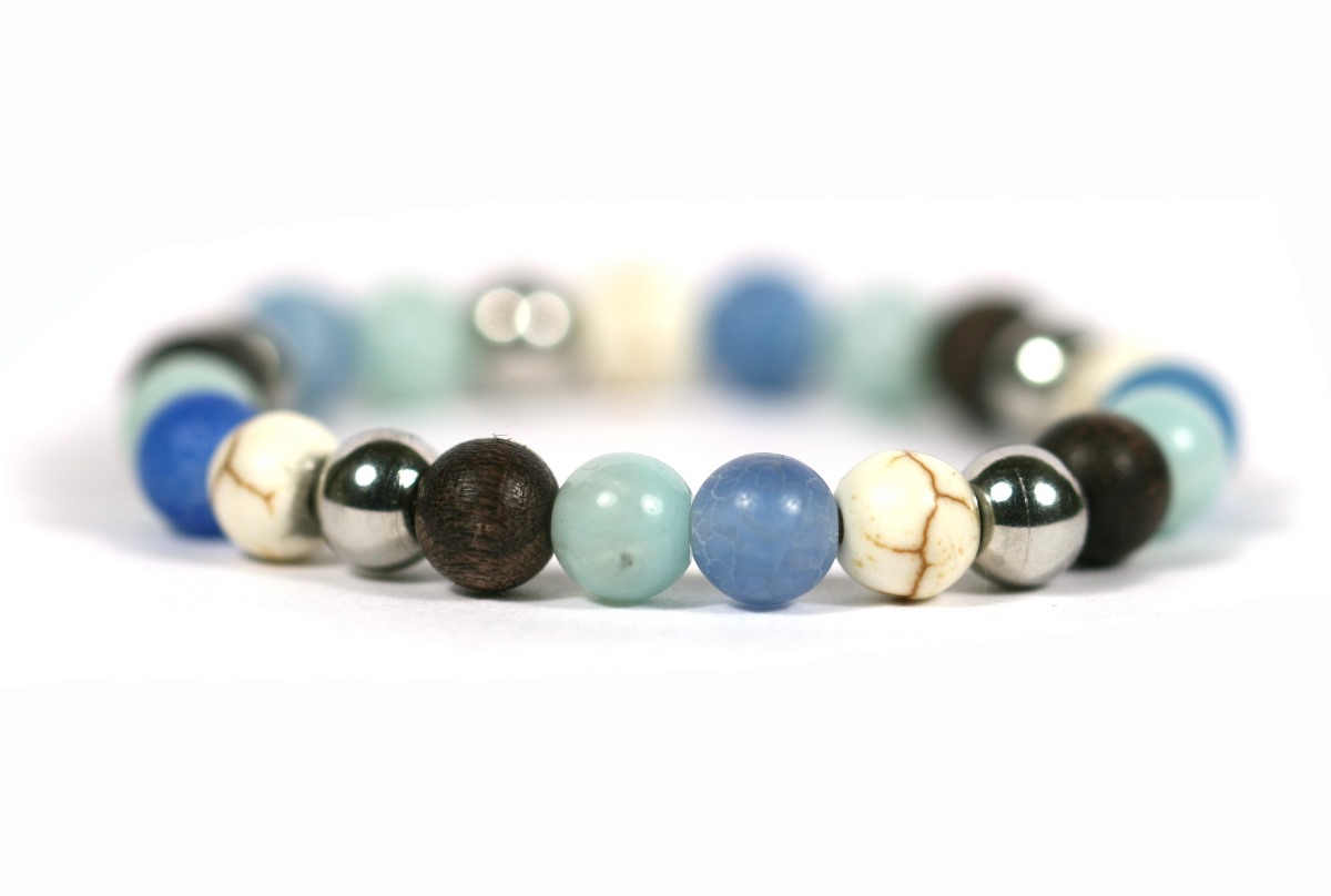 Jongens Armband edelsteen 6mm - Amazoniet - Bruin hout - Agaat - IbizaMen KIDS