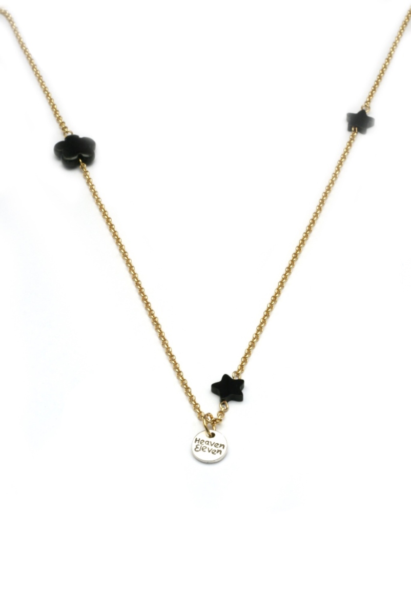 Heaven eleven - dames ketting goudkleurig plating - Zwart natuustenen sterren - 100 cm