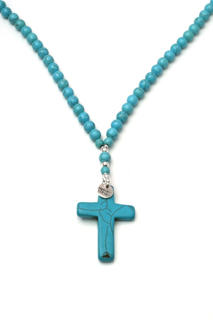 Heaven Eleven - dames ketting -  Turquoise natuurstenen met kruis