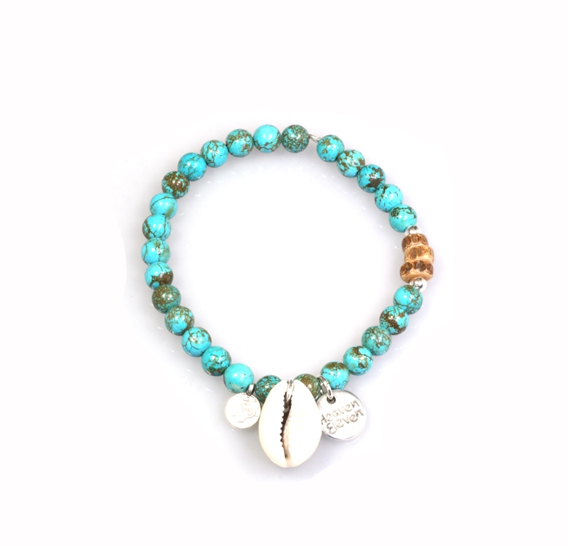 Dames armband - Turquoise kralenarmband met schelp