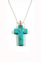 Heaven Eleven ketting rvs ballchain met turkoois stenen kruis