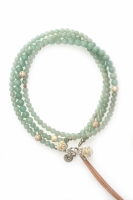 Dames ketting Edelsteen Amazoniet met koraal roosje en leer
