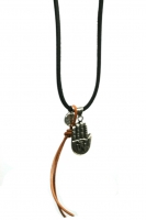 Dames ketting -  Lerenveter met een 925 sterling zilver buddha handje -74cm