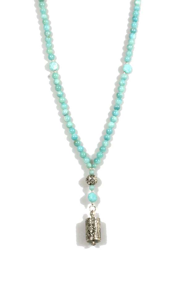 Dames ketting - ibiza - kralenketting edelsteen amazoniet met 925 sterling zilver