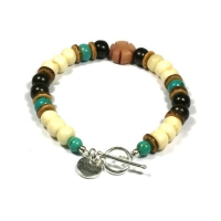 Dames armband - Ibiza -  met been kralen en tibetaanse kralen - 18cm