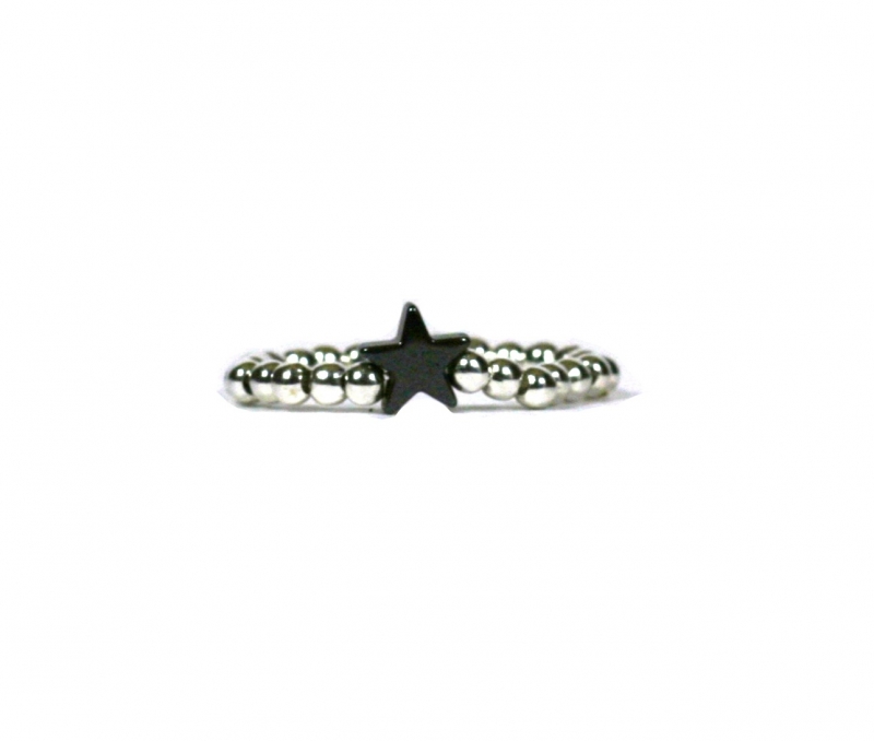 Chique - ring 925 sterling zilver - hematiet ster - one size fits all
