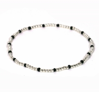 Dames armband zilver 925 1mm - zwart kralen