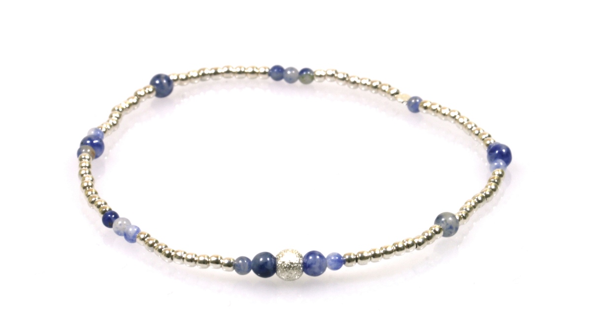 Chique - 925 Sterling zilver dames armband fijn - dikte 1mm - kleur blauw - diamant steen