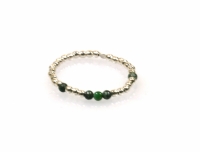 Dames ring 925 Sterling zilver fijn - dikte 1mm - zwart/groen kralen -