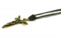 IbizaMen - heren ketting - veter bruin leer vintage - Goud edelstaal crucifex kruis - verstelbaar