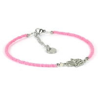 Enkelbandjes zacht roze glaskralen 1mm - verstelbaar 21cm - 25 cm - tbe48