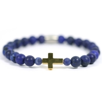 Heren armband Goud RVS kruis edelsteen Lapis Azul - Ibizamen