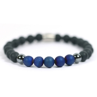 Heren armband matte onyx- blauw agaat - IbizaMen