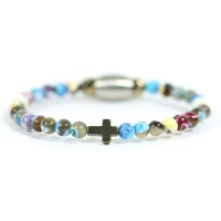 Jongens Armband  agaat gekleurd 4mm hematiet kruisje - Ibizamen KIDS