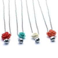 Kinderketting rvs ballchain rood koraal roosje 50cm
