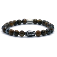 Heren armband - tijgeroog  8mm - buddha RVS